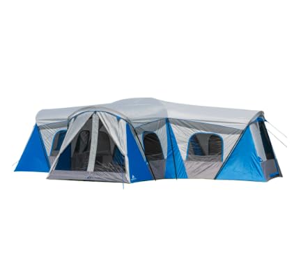 Generic Outdoor Trail 16-Person 3-Room Family Cabin Tent, with 3 Entrances, 230 sq. ft, Blue Silver Gray