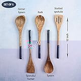 Folkulture Wooden Spoons For Cooking, Set of 5 Wooden Cooking Utensils or Non-Stick Wooden Kitchen Utensil Set, Non Toxic Wooden Utensils Set With Wooden Spatula, Non-Stick Wooden Spoon Sets