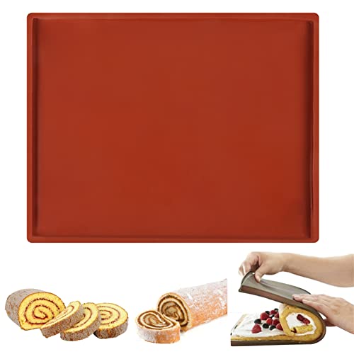 RESOME Large Swiss Roll Cake Mat Flexible silicone Baking Tray, 14.17x11 in Silicone Jelly Roll Pan Cookies sheet Bakeware Nonstick Baking Tray, silicone baking pan,Brown