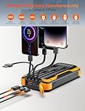 Solar-Power-Bank-Charger, 40000mAh Portable Phone Charger Built in 4 Cables with USB C in/Output, 5V3.1A QC 3.0 Fast Charging External Batter, External Battery Pack with Dual Bright Flashlights