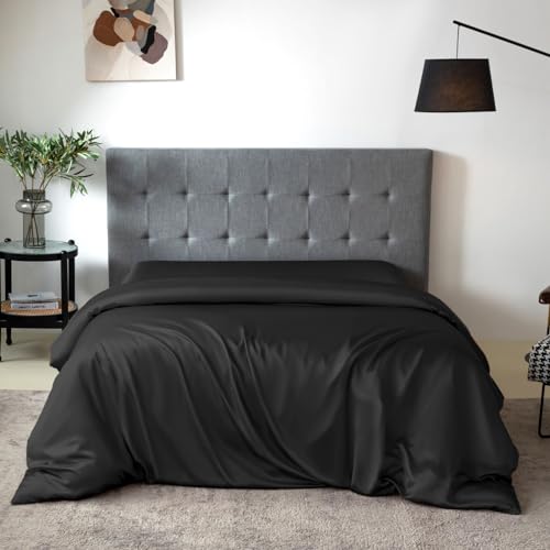 THXSILK Silk Duvet Cover, 100% 7A+ Mulberry Silk Comforter Cover, Seamless, Breathable, Easy Care Zipper Closure, 1 Duvet Cover Only - King, Black