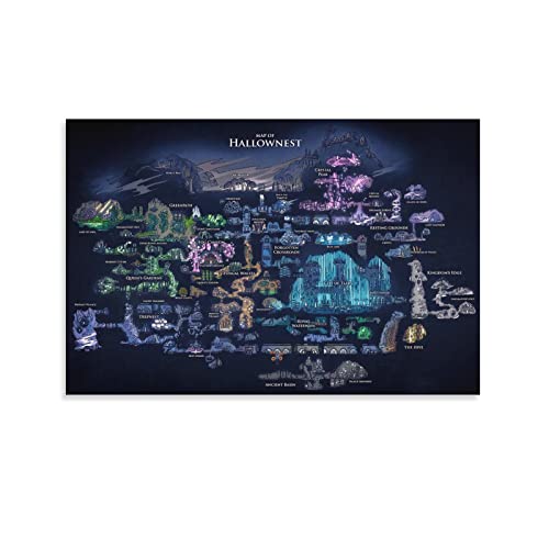 AQORD Game Hollow Posters Knight Map Of Hallownest Canvas Poster Wall Art Decorative Hanging Pictures 12x18inch(30x45cm)