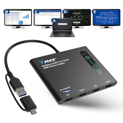OREI SplitExtend HDMI Splitter Extended Display for Quad Monitor - Multi-Monitor Display 5 Separate Screens - USB-C Adapter to HDMI 2.0, 4K@30Hz Outputs - Windows and Mac Compatible