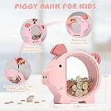 Wooden Piggy Bank for Kids Cute Money Bank for Boys and Girls Clear Wood Money Box Personalized Saving Money Jar, Creative Present for Children Birthday Chrismas & Decor (Pink, Standard)