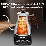 SEEDEEM Gooseneck Electric Kettle Full Touch Screen 1200W Electric Tea & Coffee Kettle with Four Heating Modes Rapid Heating,±1℉ Temperature Control，Keep Warm Mode,3.88oz Electric kettle