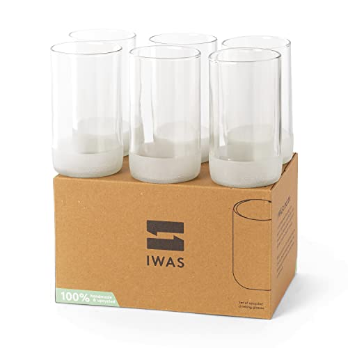 IWAS Upcycled Tall Clear Drinking Glasses | 350 ML | 12 OZ | Set of 6 | Sustainable Water and Cocktail Glasses For Home | Environmentally Friendly