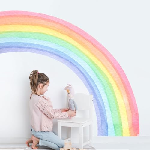 55"x63" Large Rainbow Wall Stickers, Mural Watercolor Half Rainbow Wall Decals Peel and Stick Vinyl Wall Art Decor for Girls Bedroom Kids Nursery Living Room Playroom Toddler Visit The Supzone Store