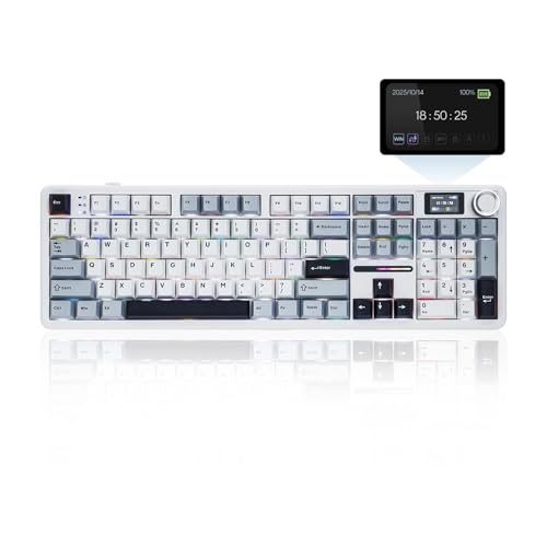 EPOMAKER X Aula F108 PRO Wireless Gaming Keyboard with Screen, 8000mAh Battery, 104 Hot-Swappable and Programmable Keys and Knob, RGB Backlight, for Mac/PC/Android (Blue&White)
