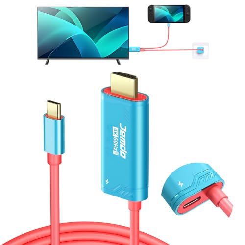 JEMDO Switch 2 HDMI Adapter Cable Connector｜6.6 ft / 2 m USB-C 3.2 to HDMI 2.0 4K 60 Hz PD 100 W｜Portable Travel TV Adapter Dock Cord for Nintendo Switch 2/2017 / OLED, Steam Deck, ROG Ally – Blue