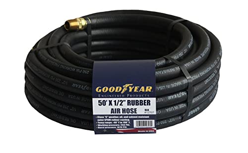 Goodyear 50' x 1/2" Rubber Air Hose Black, 250 Psi, Made in USA