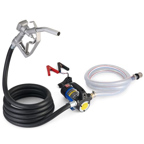 Orion Motor Tech Diesel Transfer Pump, 12 Volt Fuel Transfer Pump with Nozzle Hoses for Transferring Diesel, Kerosene, Self Priming DC Electric Fuel Pump Kit