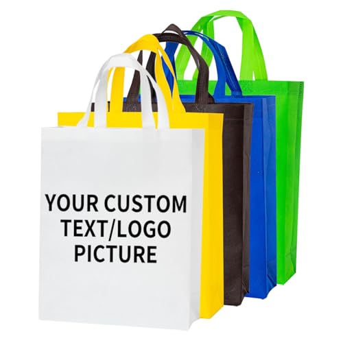 YEEHAW Custom Tote Bags 100pcs, White Custom Non-woven Tote Bag with Logo, Reusable Bags with Durable Handle, Ideal for Grocery Shopping, Gifts Wrapping & Travel