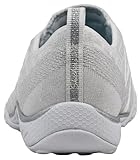 Skechers Women's Relaxed Fit Breathe Easy Fortune-Knit Slip-On Sneaker, White/Silver, 8.5