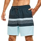 HODOSPORTS Mens Swimsuit Trunks 7" Quick-Dry Swim Shorts with Compression Liner and Zipper Pockets (3X-Large,Stripe C)