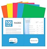 Two Pocket Folders, RAZCC 100 Pack File Folders with Pockets Fit Letter Size Paper, Thick Paper File Folder for School Office Business Home, Assorted 5 Colors