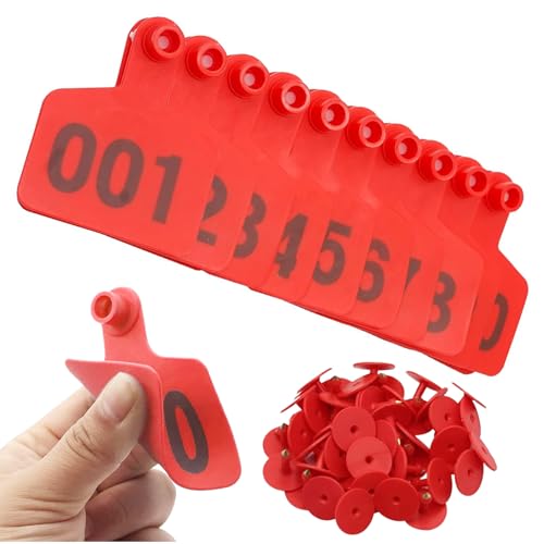 ACNMGDF Cattle Ear Tags with Numbers Livestock Identification Tag Numbered 001-500 for Cows, Sheep, Goats, Pigs Farm Ear Markers (2.36”x2.95”) Tracking & Breeding red 101-200