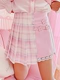 Plaid Pleated Mini Skirt Women Skorts High Waisted Tennis Skater Lolita Cute A-Line Short Skirts for Teen Girls (L, Pink)