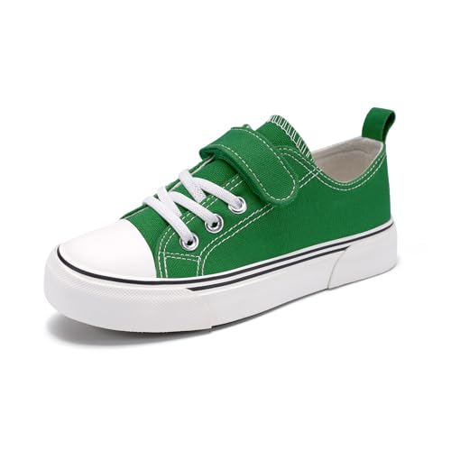 Zoroadke Girls Boys Low Top Canvas Shoes Little Kids Hook and Loop Green Sport Tennis Sneakers Size 11