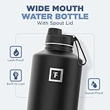 IRON °FLASK Camping & Hiking Hydration Flask with 3 Lids - Stainless Steel, Double Walled & Vacuum Insulated Water Bottle - Leak Proof & BPA Free (Day & Night, Spout - 64 oz)