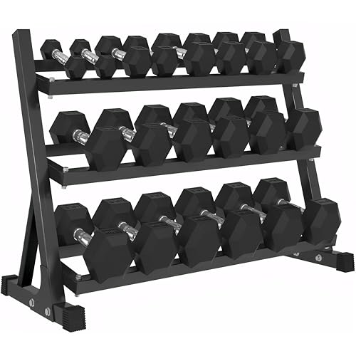 350 Rubber Hex Dumbbell Sets with Rack for Home Gym, Coated Hand Weights for Strength Training, Workouts