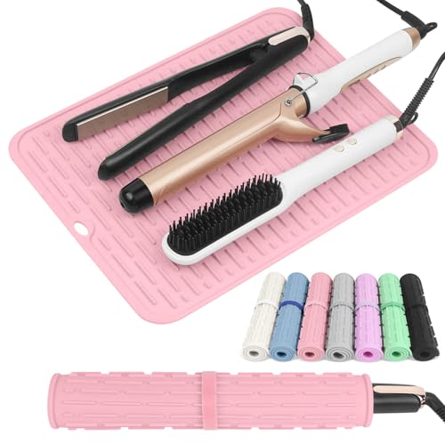AMIJEAL Oversize Silicone Heat Resistant Mat for Hair Tools, Curling Iron Mat, Hot Tools Holder, Portable Flat Iron Hair Straightener Pad Cover for Travel Vanity Salon(14.2" x 11.0")