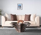 by Papella Design, Natural Walnut Veener Coffee Tables for Living Room, Rustic Table, Mesa De Centro para Sala, Center Table, Glass Table top, Walnut Color (Fevaki, Duru)