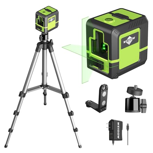 Laser Level with 1M Tripod,can be standby for 10 hours,Green Cross Line Laser with Tripod Self-Leveling, Lazer Leveler Tool for Picture Hanging laserpower<1mW, Class 2 Laser output (Dark green)