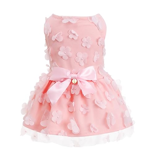 Laifug Dog Dress Puppy Print Princess Dog Dress Cute Party Wear (Pink, M)