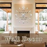 VANGOLD Large 3D Wall Clock DIY Wall Decoration Clock with Mirror Surface Sticker for Office Home Living Room Decor