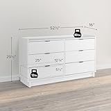 Prepac Simply Modern 6-Drawer Double Dresser for Bedroom, Chest of Drawers, Modern Bedroom Furniture, 52.5” wide x 16” deep x 29.5” tall, White