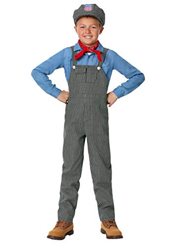 Train Engineer Costume For Kids, Train Conductor Uniform With Striped Denim Overalls, Chambray Shirt, Hat And A Paisley Bandana