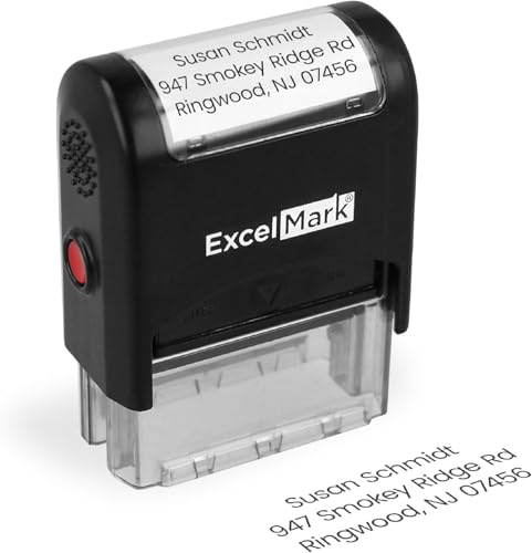 ExcelMark Custom Stamp – Clear & Crisp Impressions – Personalized Self-Inking Rubber Stamp – Use for Address Stamp and More (Small)