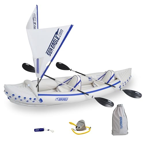 Sea Eagle SE370 Inflatable Kayak -1-3 Person-Portable Stowable & Lightweight-with Seat(s), Paddle(s), and Bag (SE370 Sports Kayak QuikSail Package)