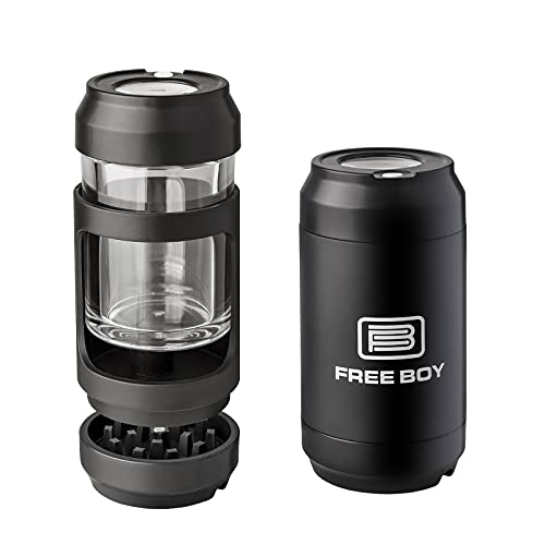 Free Boy Manual Grinder with Light-Up Storage Jars,8 Times Magnifying Viewing Jar,Stash Jar and Grinding,Black