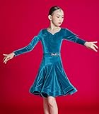 Girls Latin Dance Dress Modern Ballroom Contest Dress Girl Costume Salsa Tango Dance Wear Performance Dresses for Dancing,Blue,170