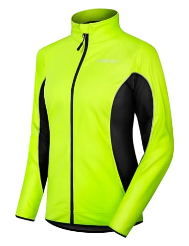 INBIKE Women's Cycling Jacket Biking Running Windbreaker Thermal Fleece Lined Reflective Coat for Cold Weather Winter Green Large