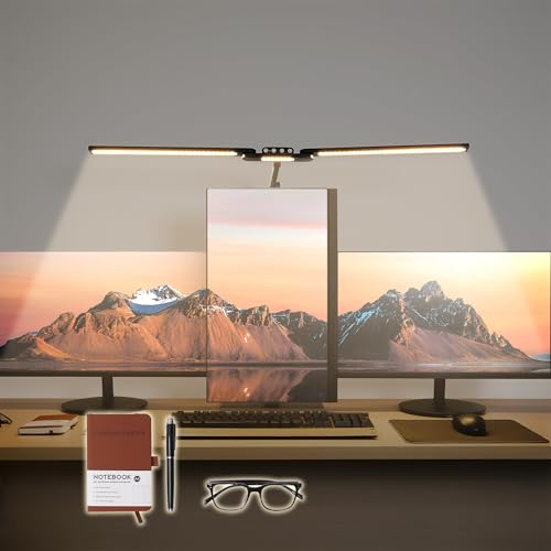 THE HOUSERY LED Desk Lamp, Anti Eyestrain with Blue Light Blocking Glasses Included, 3000K-6500K with Clamp, Architect Style Swing Arm, Wide Monitor Computer Light for Home Office Gift
