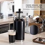 128oz Double-Walled Mini Keg Growler, Stainless Steel Vacuum Insulated Home Dispenser System with Detachable Faucet & Regulator Keeps Homebrew, Craft, and Draft Beer Carbonated and Fresh