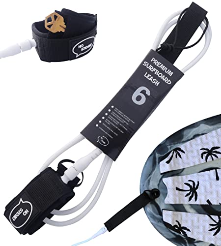 Ho Stevie! Premium Surf Leash [1 Year Warranty] Maximum Strength, Lightweight, Kink-Free, for All Types of Surfboards. 7mm Thick (1/4") (White, 9 Feet)