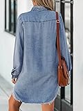 CUPSHE Womens Denim Shirt Dress Long Sleeve Button Down Casual Loose 2024 Fall Jean Dresses with Pockets Sky Blue L