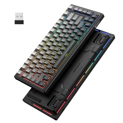 Wireless Gasket Mechanical Keyboard,8000mAh -Tri-Mode BT5.0/2.4GHz/USB-C ｜75% Hot Swappable Custom Keyboard｜RGB Backlit｜Pre-lubed Reaper Switches｜Side Printed PBT Keycaps Gaming Keyboards(Black Gray)