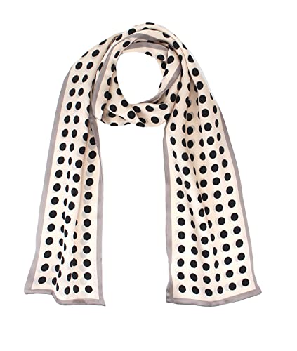 100% Silk Scarf for Women 59”*6.3” Long Shawls for Headscarf and Neck- Oblong Hair Wraps with Gift Packed (Polka Dots)