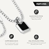 RTZN® Black Onyx Necklace for Men – Premium Artisan Black Onyx Square Pendant Necklace with Stainless Steel Box Chain 22" Inch + 2" Extension