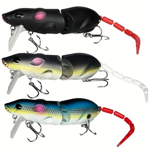 Topwater Mouse Fishing Lures Bass Trout Perch Lure Multi Jointed Mice Swimbait Hard Rat Fishing Baits Kit (AH8515-3.35" 0.53oz)
