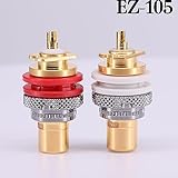 JEMOSA 4PCS(2PCS Red+2PCS White) EIZZ EZ-105 Gold Plated Tellurium Copper Audio Terminal Jack Panel Mount RCA Lotus Head Welding Female Socket Connector