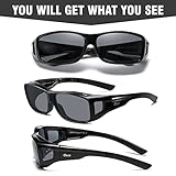 DUCO Wraparound Fitover Glasses Polarized Wear Over Sunglasses for Men Women UV Protection Sun Glasses Driving 8953 (L Size Black Frame Gray Lens)