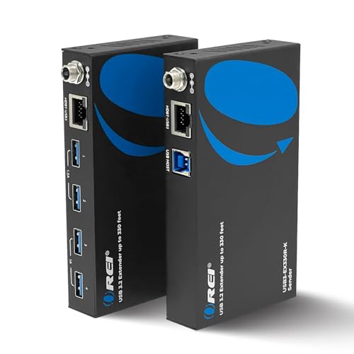 OREI USB 3.2 Over Ethernet HDbaseT Cat6 Extender LAN Upto 330 Feet - Extends 4 Ports USB-A Signal Over LAN Ethernet - Power Over Cable for Long Distance Extension Supports All Operating System