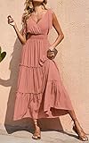 PRETTYGARDEN Women's Cross Neck Summer Sleeveless Tiered Maxi Dress Beach Tie Strap Smocked Long Dresses Pleated Sundress (Nude Pink,Small)