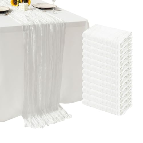 Seveups 12Pack White Table Runner 10Ft Cheesecloth Table Runner Boho Gauze Table Runners Long Cheese Cloth Table Runners for Wedding Party Bridal Shower Thanksgiving Christmas