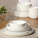 Gibson Home Oslo Porcelain Chip and Scratch Resistant Dinnerware Set, Service for 4 (16pcs), Plates and Bowls Dishes Sets, White